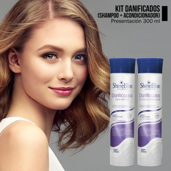 KIT DE SHAMPOO Y ACONDICIONADOR SHINE BLUE DANIFICADOS 300 ML - Imagen 2